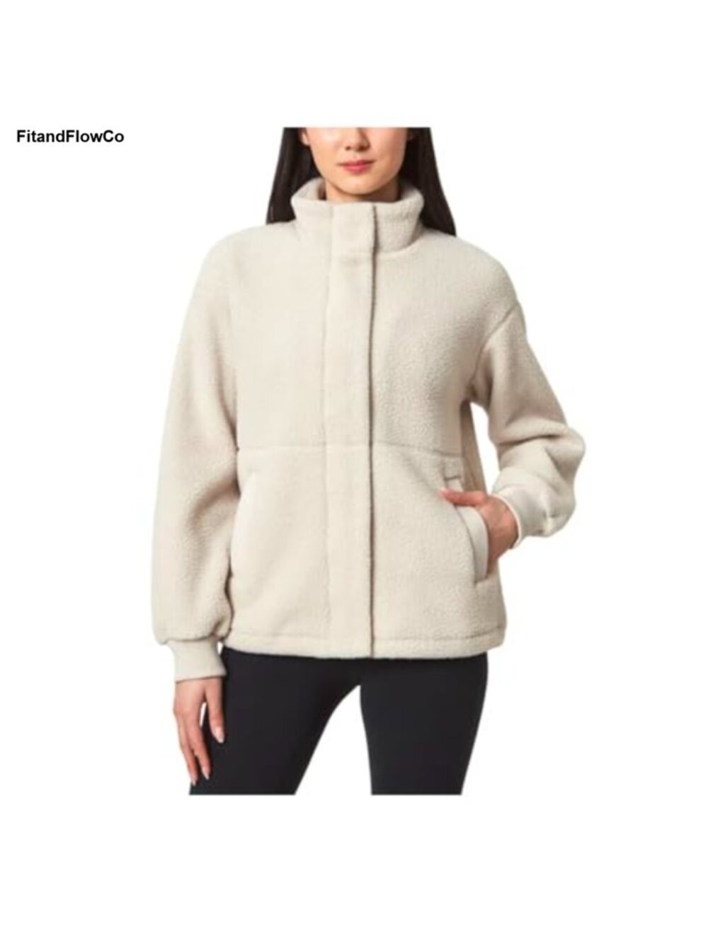 Sherpa Fleece Full Zip Short Jacket With Pockets